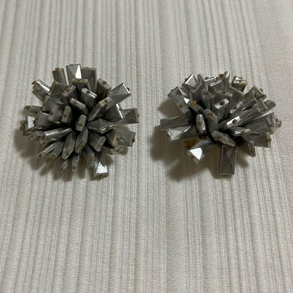 Vintage Silver Spike Cluster Clip-On Earrings